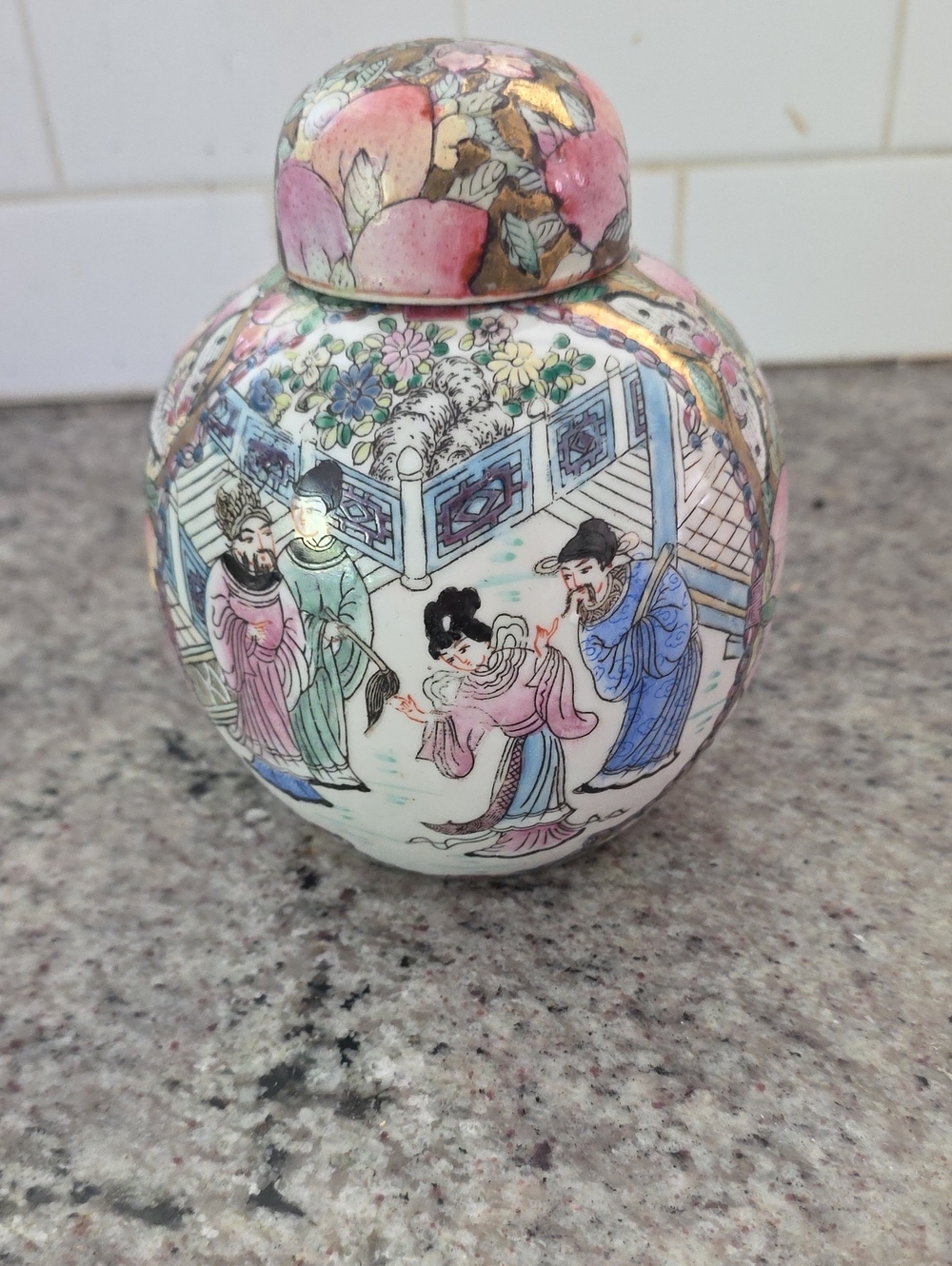 Hand-Painted Pink & Multicolor Porcelain Ginger Jar - Unbranded